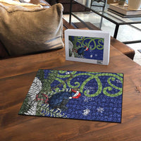 Personalized New Zealand Pukeko Christmas Puzzle Meri Kirihimete Taniko Ponga Koru Blue - Polynesian Pride