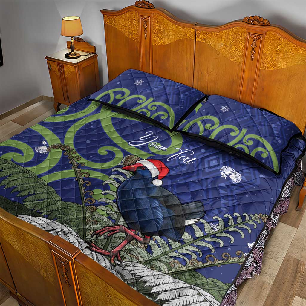 Personalized New Zealand Pukeko Christmas Quilt Bed Set Meri Kirihimete Taniko Ponga Koru Blue - Polynesian Pride