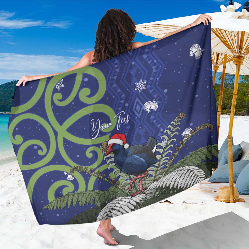 Personalized New Zealand Pukeko Christmas Sarong Meri Kirihimete Taniko Ponga Koru Blue - Polynesian Pride