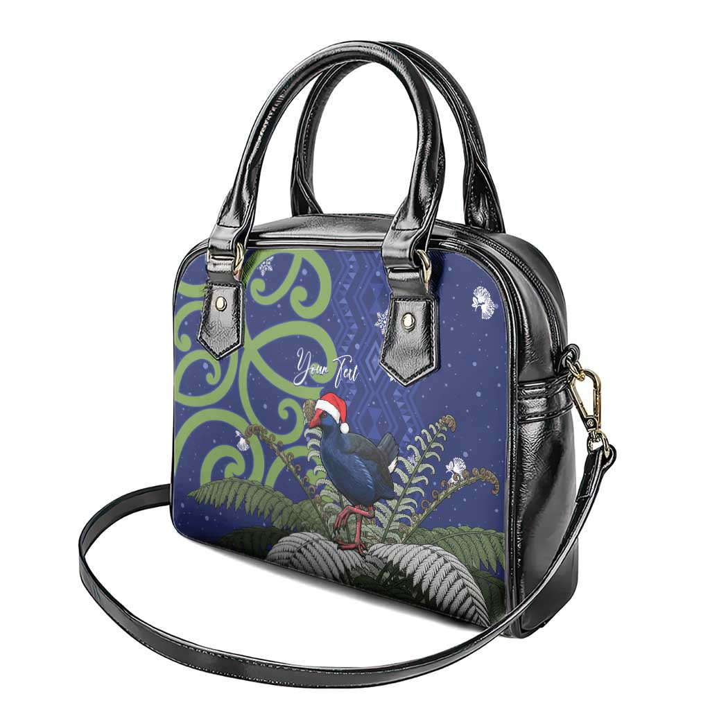 Personalized New Zealand Pukeko Christmas Shoulder Handbag Meri Kirihimete Taniko Ponga Koru Blue - Polynesian Pride
