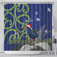 Personalized New Zealand Pukeko Christmas Shower Curtain Meri Kirihimete Taniko Ponga Koru Blue - Polynesian Pride