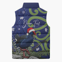 Personalized New Zealand Pukeko Christmas Sleeveless Puffer Jacket Meri Kirihimete Taniko Ponga Koru Blue - Polynesian Pride