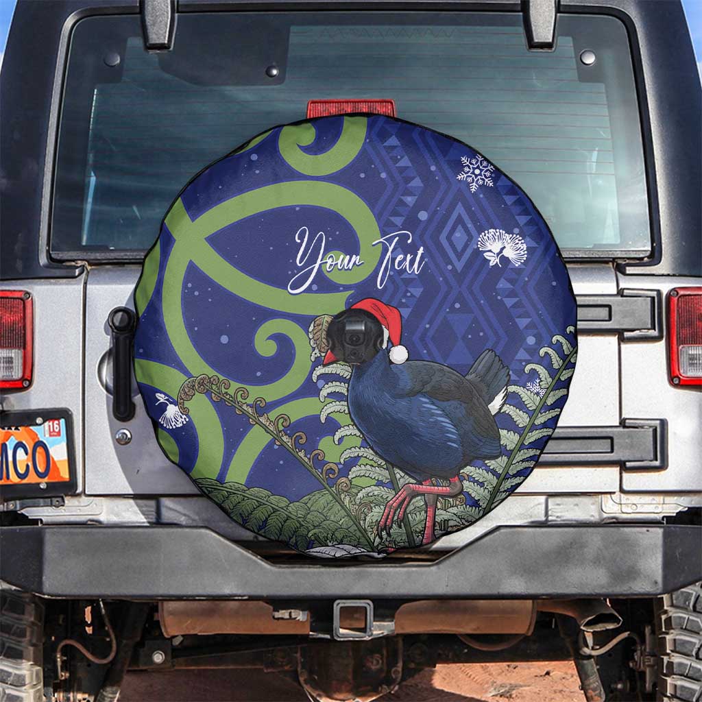 Personalized New Zealand Pukeko Christmas Spare Tire Cover Meri Kirihimete Taniko Ponga Koru Blue - Polynesian Pride