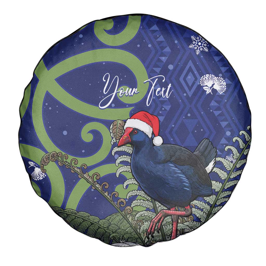 Personalized New Zealand Pukeko Christmas Spare Tire Cover Meri Kirihimete Taniko Ponga Koru Blue - Polynesian Pride