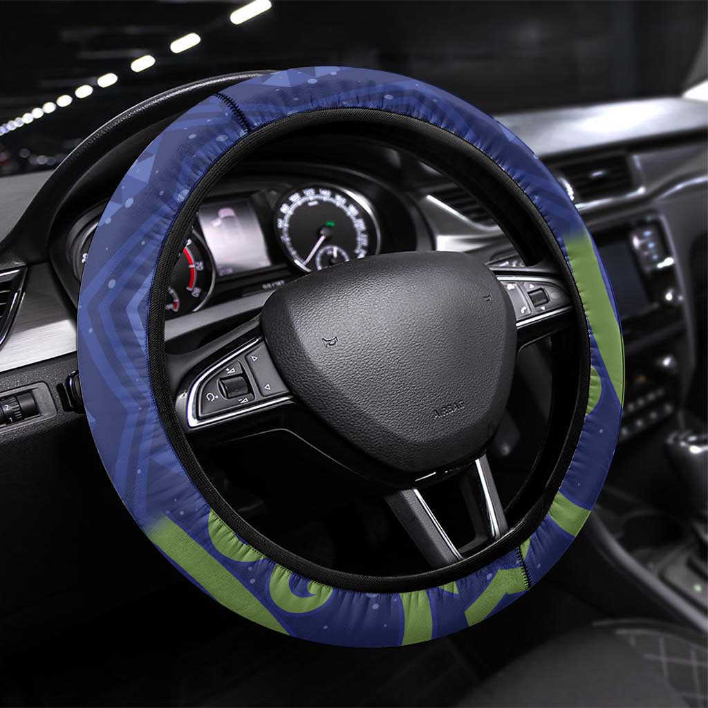 New Zealand Pukeko Christmas Steering Wheel Cover Meri Kirihimete Taniko Ponga Koru Blue - Polynesian Pride
