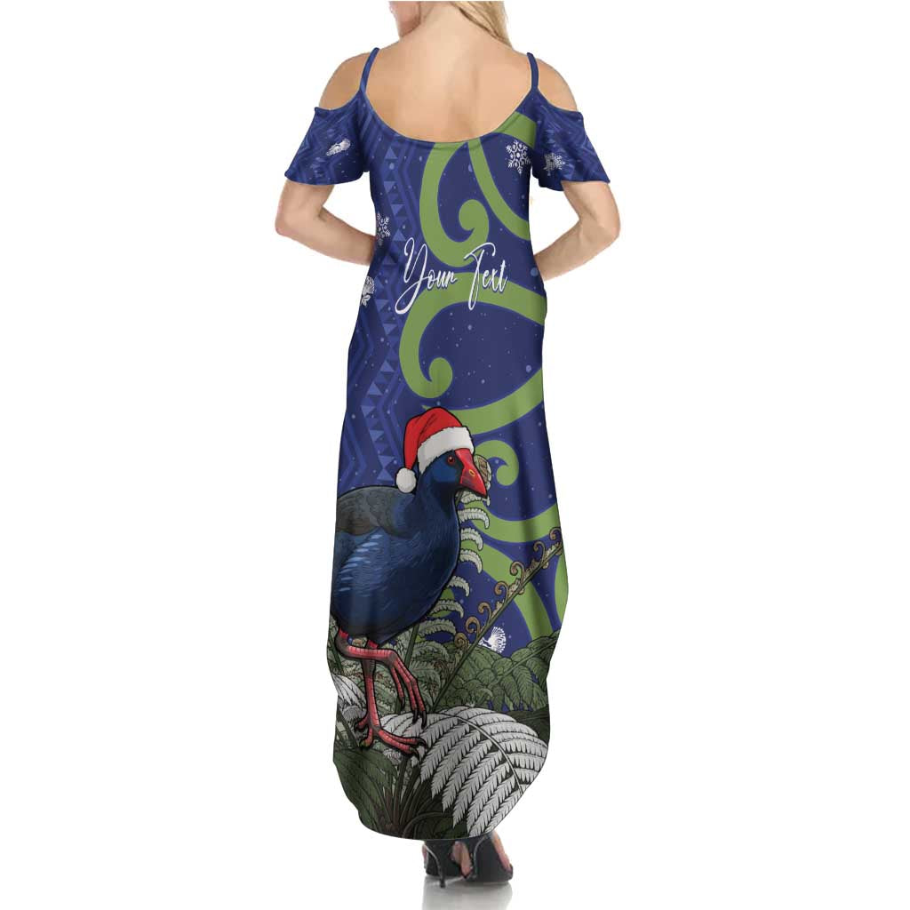 Personalized New Zealand Pukeko Christmas Summer Maxi Dress Meri Kirihimete Taniko Ponga Koru Blue - Polynesian Pride