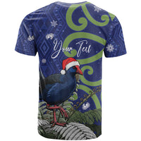 Personalized New Zealand Pukeko Christmas T Shirt Meri Kirihimete Taniko Ponga Koru Blue - Polynesian Pride