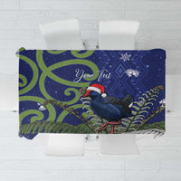 Personalized New Zealand Pukeko Christmas Tablecloth Meri Kirihimete Taniko Ponga Koru Blue - Polynesian Pride