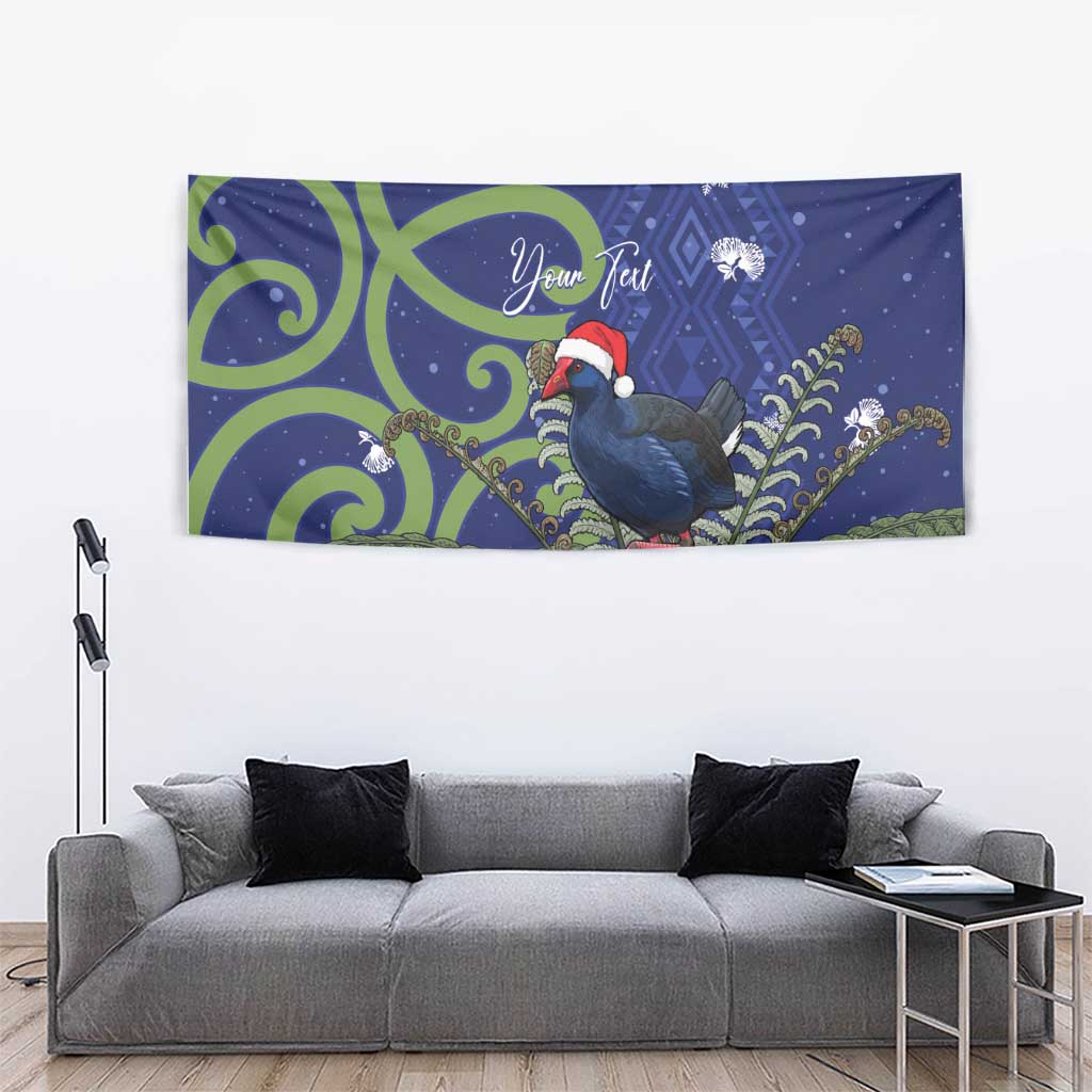 Personalized New Zealand Pukeko Christmas Tapestry Meri Kirihimete Taniko Ponga Koru Blue - Polynesian Pride