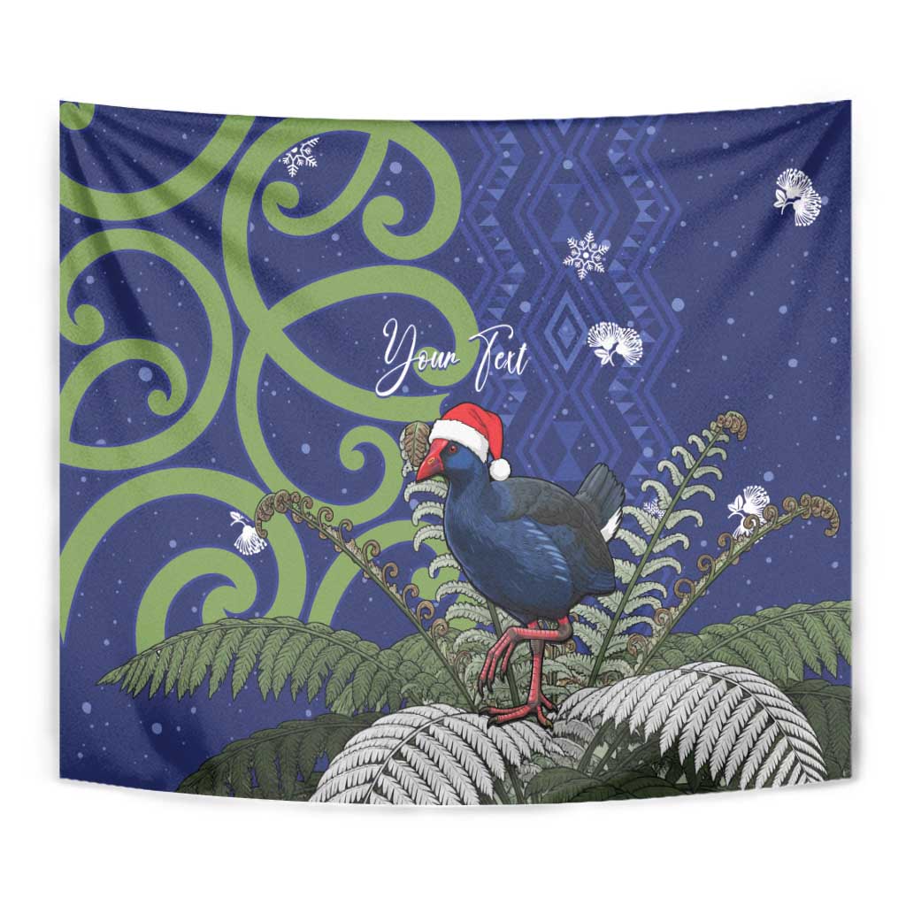 Personalized New Zealand Pukeko Christmas Tapestry Meri Kirihimete Taniko Ponga Koru Blue - Polynesian Pride