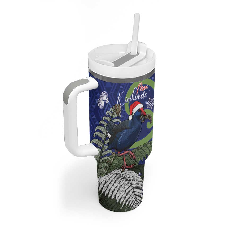 Personalized New Zealand Pukeko Christmas Tumbler With Handle Meri Kirihimete Taniko Ponga Koru Blue - Polynesian Pride