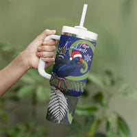 Personalized New Zealand Pukeko Christmas Tumbler With Handle Meri Kirihimete Taniko Ponga Koru Blue - Polynesian Pride