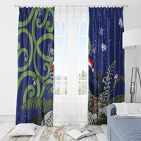 Personalized New Zealand Pukeko Christmas Window Curtain Meri Kirihimete Taniko Ponga Koru Blue - Polynesian Pride