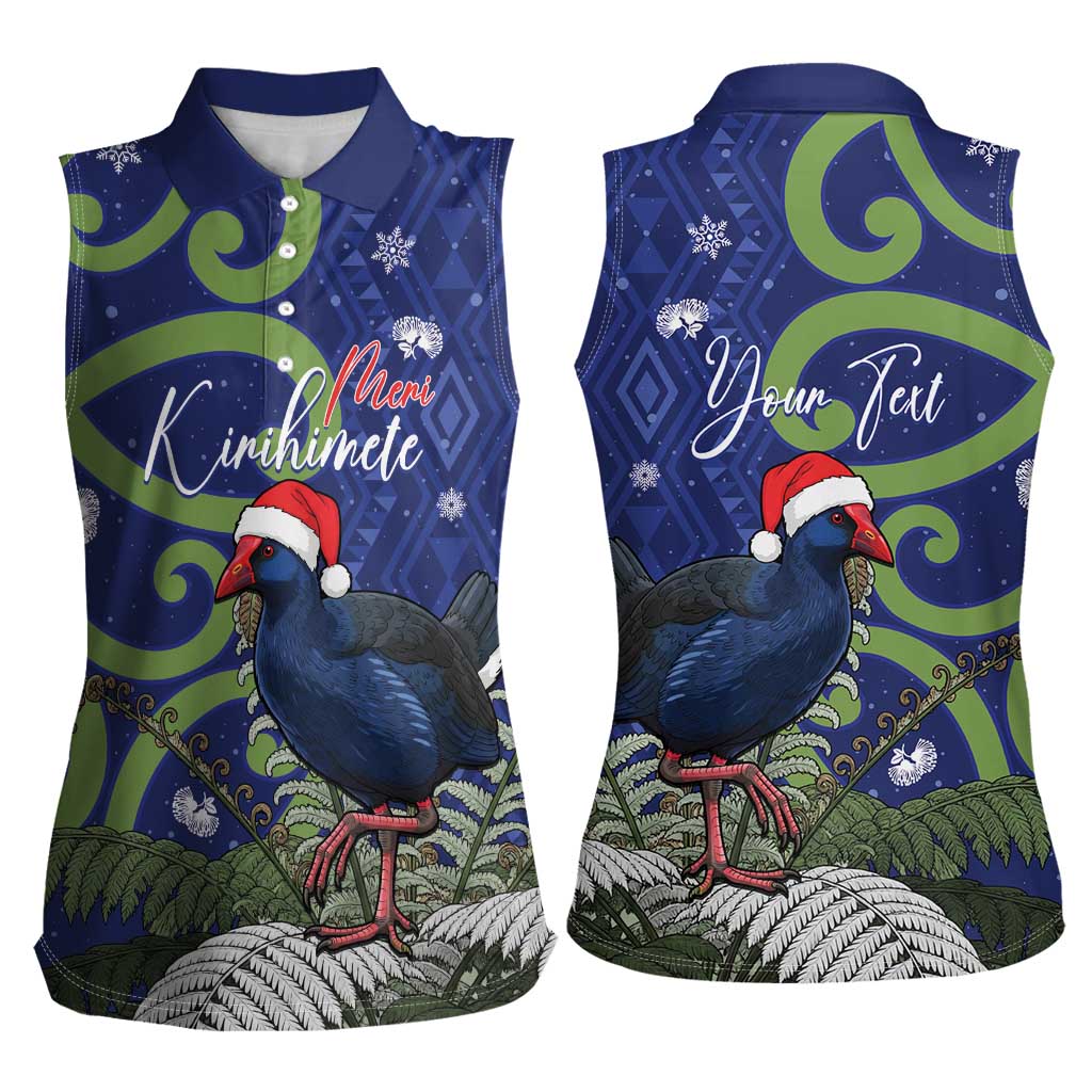Personalized New Zealand Pukeko Christmas Women Sleeveless Polo Shirt Meri Kirihimete Taniko Ponga Koru Blue - Polynesian Pride