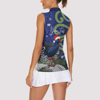 Personalized New Zealand Pukeko Christmas Women Sleeveless Polo Shirt Meri Kirihimete Taniko Ponga Koru Blue - Polynesian Pride