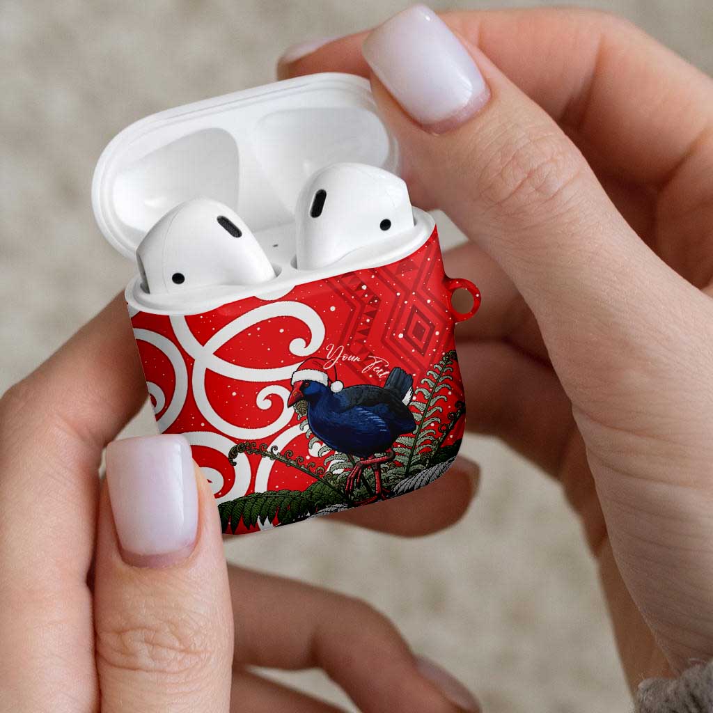 Personalized New Zealand Pukeko Christmas AirPods Case Meri Kirihimete Taniko Ponga Koru Red - Polynesian Pride