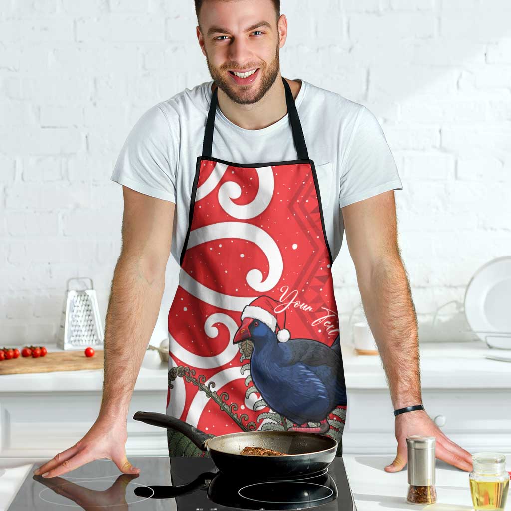Personalized New Zealand Pukeko Christmas Apron Meri Kirihimete Taniko Ponga Koru Red - Polynesian Pride