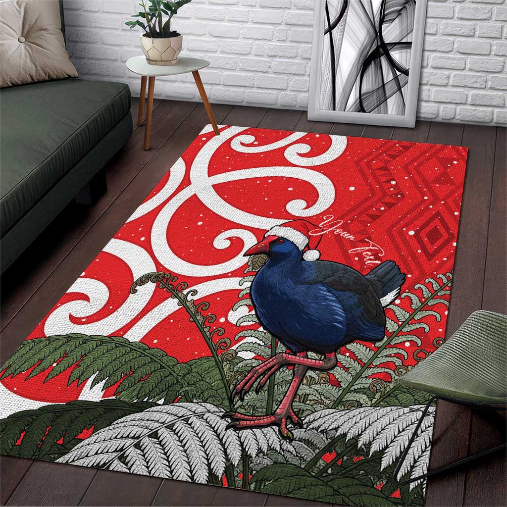 Personalized New Zealand Pukeko Christmas Area Rug Meri Kirihimete Taniko Ponga Koru Red - Polynesian Pride