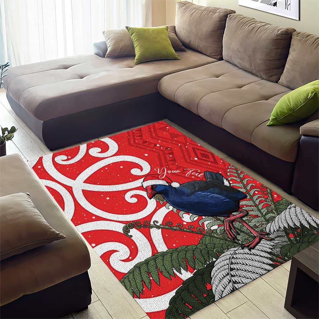 Personalized New Zealand Pukeko Christmas Area Rug Meri Kirihimete Taniko Ponga Koru Red - Polynesian Pride