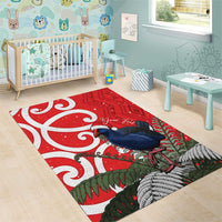 Personalized New Zealand Pukeko Christmas Area Rug Meri Kirihimete Taniko Ponga Koru Red - Polynesian Pride