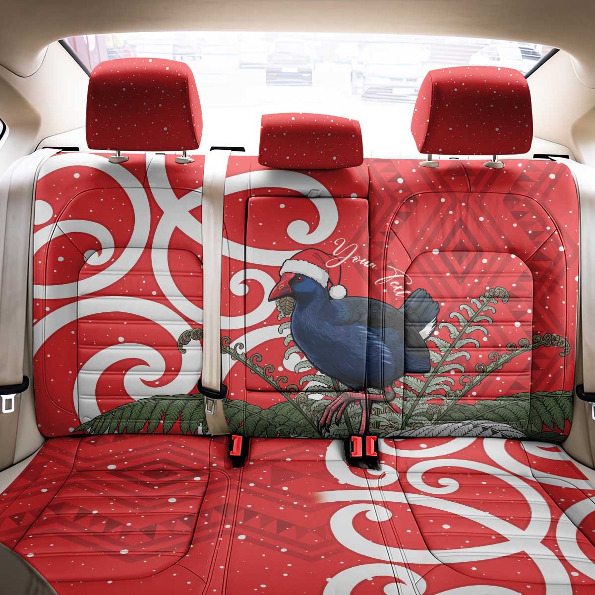 Personalized New Zealand Pukeko Christmas Back Car Seat Cover Meri Kirihimete Taniko Ponga Koru Red - Polynesian Pride