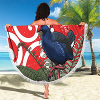 Personalized New Zealand Pukeko Christmas Beach Blanket Meri Kirihimete Taniko Ponga Koru Red - Polynesian Pride