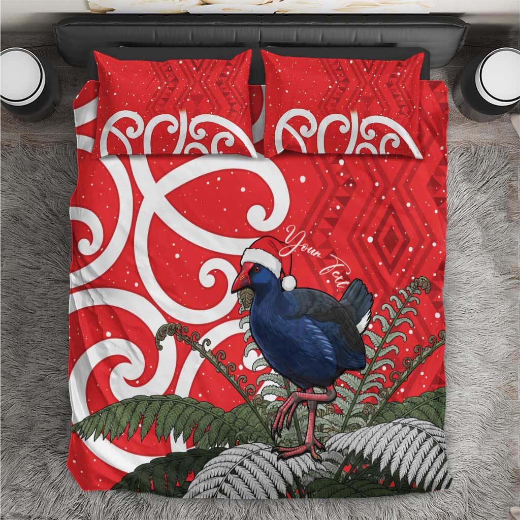 Personalized New Zealand Pukeko Christmas Bedding Set Meri Kirihimete Taniko Ponga Koru Red - Polynesian Pride
