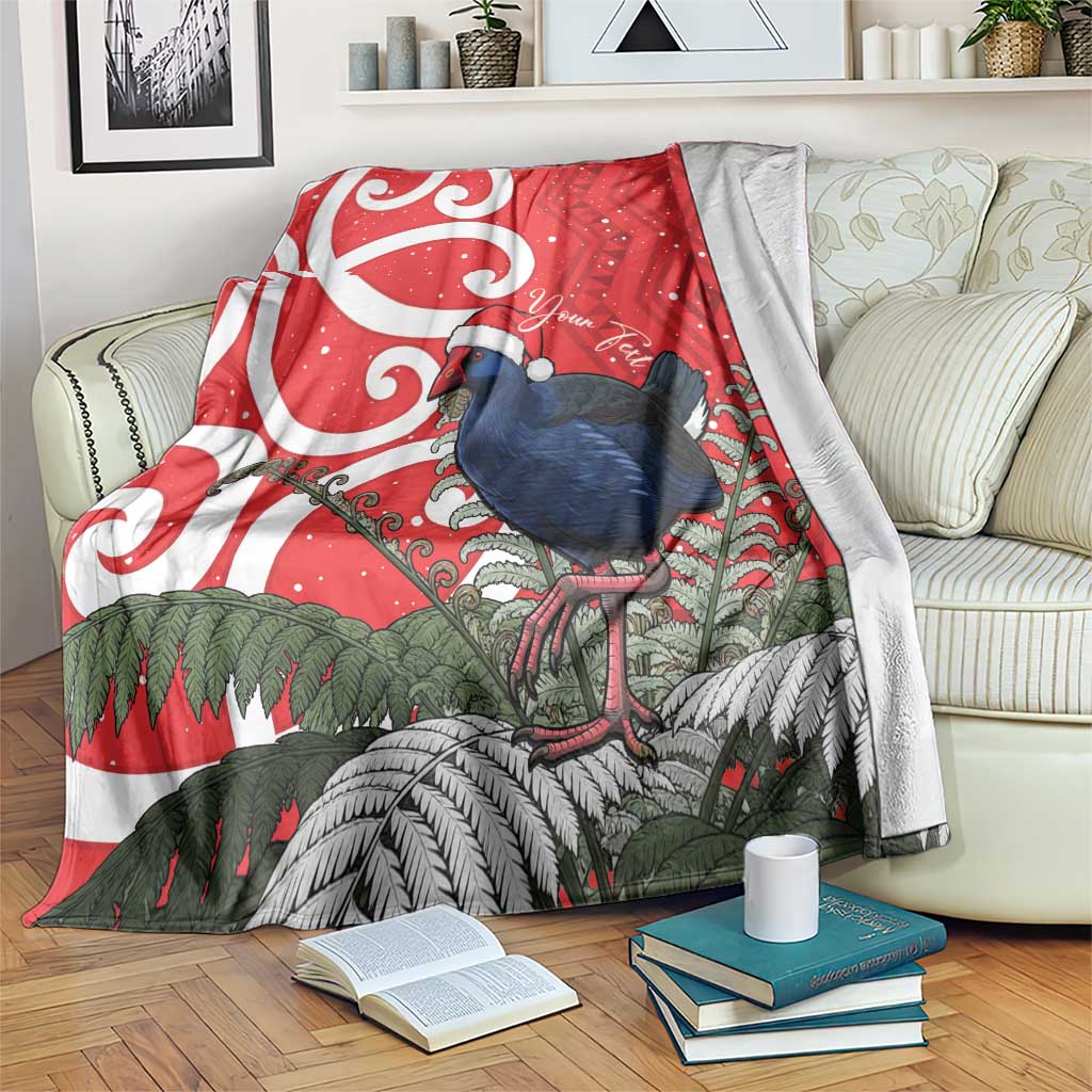 Personalized New Zealand Pukeko Christmas Blanket Meri Kirihimete Taniko Ponga Koru Red - Polynesian Pride