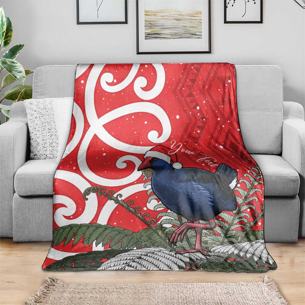 Personalized New Zealand Pukeko Christmas Blanket Meri Kirihimete Taniko Ponga Koru Red - Polynesian Pride
