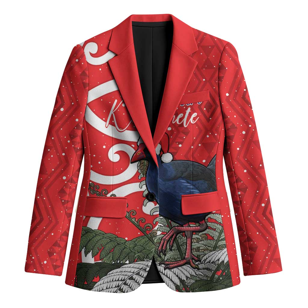 Personalized New Zealand Pukeko Christmas Blazer Meri Kirihimete Taniko Ponga Koru Red - Polynesian Pride