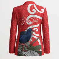Personalized New Zealand Pukeko Christmas Blazer Meri Kirihimete Taniko Ponga Koru Red - Polynesian Pride