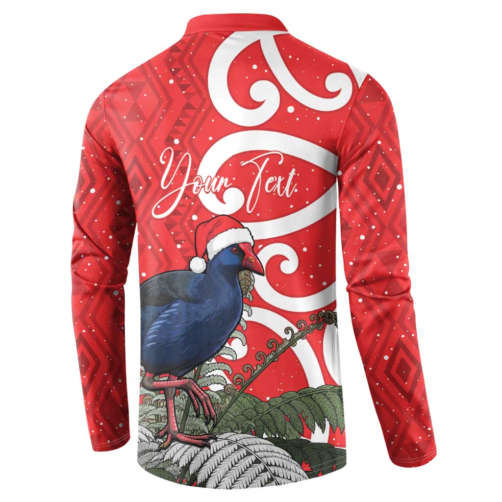 Personalized New Zealand Pukeko Christmas Button Sweatshirt Meri Kirihimete Taniko Ponga Koru Red - Polynesian Pride