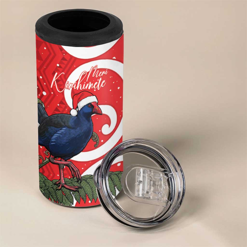 Personalized New Zealand Pukeko Christmas 4 in 1 Can Cooler Tumbler Meri Kirihimete Taniko Ponga Koru Red - Polynesian Pride