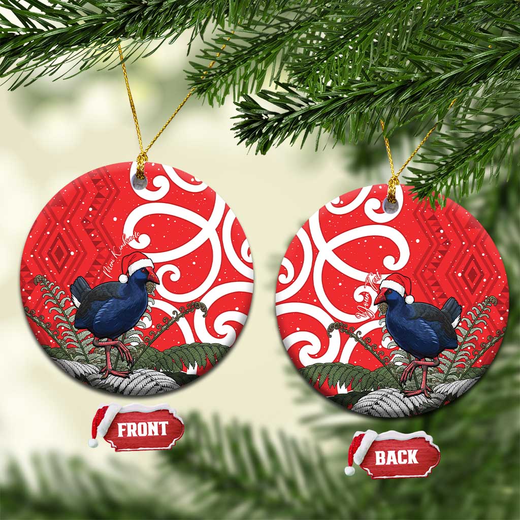 Personalized New Zealand Pukeko Christmas Ceramic Ornament Meri Kirihimete Taniko Ponga Koru Red - Polynesian Pride