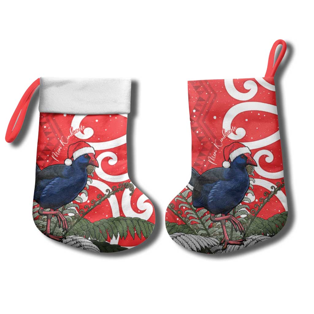 Personalized New Zealand Pukeko Christmas Stocking Meri Kirihimete Taniko Ponga Koru Red - Polynesian Pride