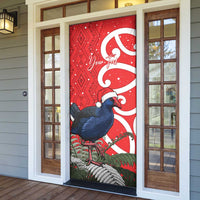 Personalized New Zealand Pukeko Christmas Door Cover Meri Kirihimete Taniko Ponga Koru Red - Polynesian Pride