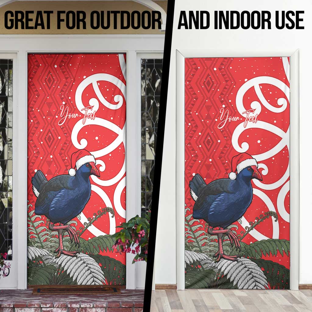 Personalized New Zealand Pukeko Christmas Door Cover Meri Kirihimete Taniko Ponga Koru Red - Polynesian Pride