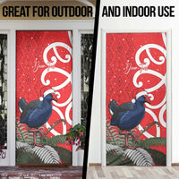 Personalized New Zealand Pukeko Christmas Door Cover Meri Kirihimete Taniko Ponga Koru Red - Polynesian Pride