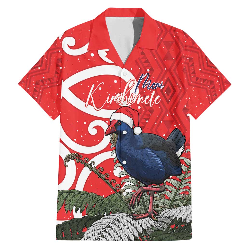 Personalized New Zealand Pukeko Christmas Family Matching Mermaid Dress and Hawaiian Shirt Meri Kirihimete Taniko Ponga Koru Red LT14 Dad's Shirt - Short Sleeve Red - Polynesian Pride