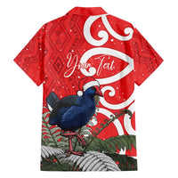 Personalized New Zealand Pukeko Christmas Family Matching Off The Shoulder Long Sleeve Dress and Hawaiian Shirt Meri Kirihimete Taniko Ponga Koru Red - Polynesian Pride
