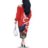Personalized New Zealand Pukeko Christmas Family Matching Off The Shoulder Long Sleeve Dress and Hawaiian Shirt Meri Kirihimete Taniko Ponga Koru Red - Polynesian Pride