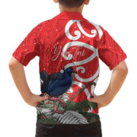 Personalized New Zealand Pukeko Christmas Family Matching Short Sleeve Bodycon Dress and Hawaiian Shirt Meri Kirihimete Taniko Ponga Koru Red LT14 - Polynesian Pride