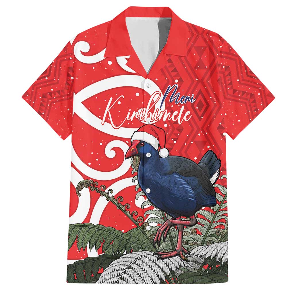 Personalized New Zealand Pukeko Christmas Family Matching Short Sleeve Bodycon Dress and Hawaiian Shirt Meri Kirihimete Taniko Ponga Koru Red LT14 Dad's Shirt - Short Sleeve Red - Polynesian Pride