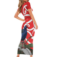Personalized New Zealand Pukeko Christmas Family Matching Short Sleeve Bodycon Dress and Hawaiian Shirt Meri Kirihimete Taniko Ponga Koru Red LT14 - Polynesian Pride