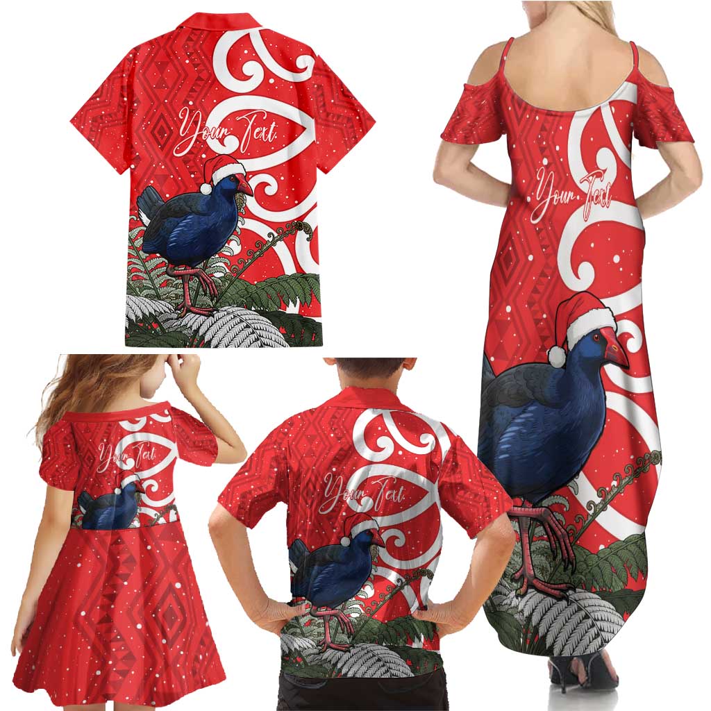 Personalized New Zealand Pukeko Christmas Family Matching Summer Maxi Dress and Hawaiian Shirt Meri Kirihimete Taniko Ponga Koru Red - Polynesian Pride
