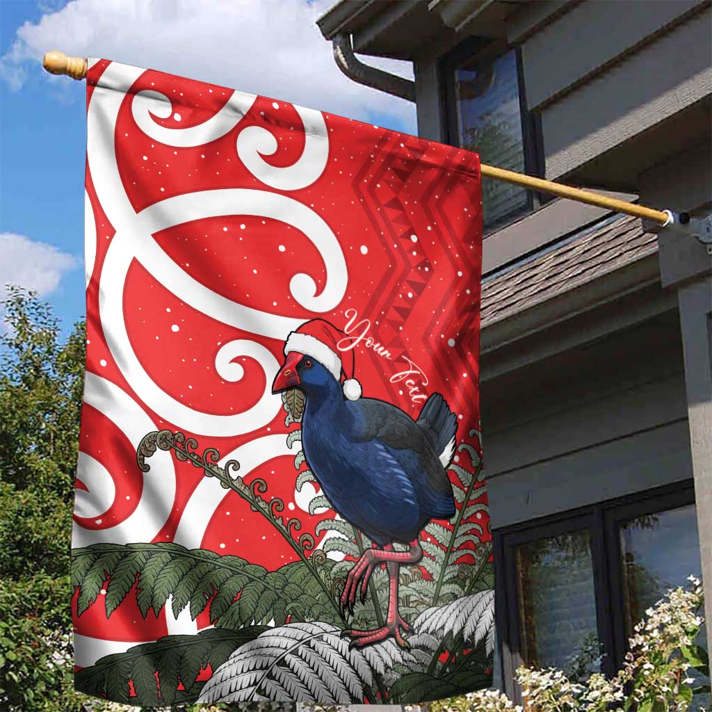 Personalized New Zealand Pukeko Christmas Garden Flag Meri Kirihimete Taniko Ponga Koru Red - Polynesian Pride