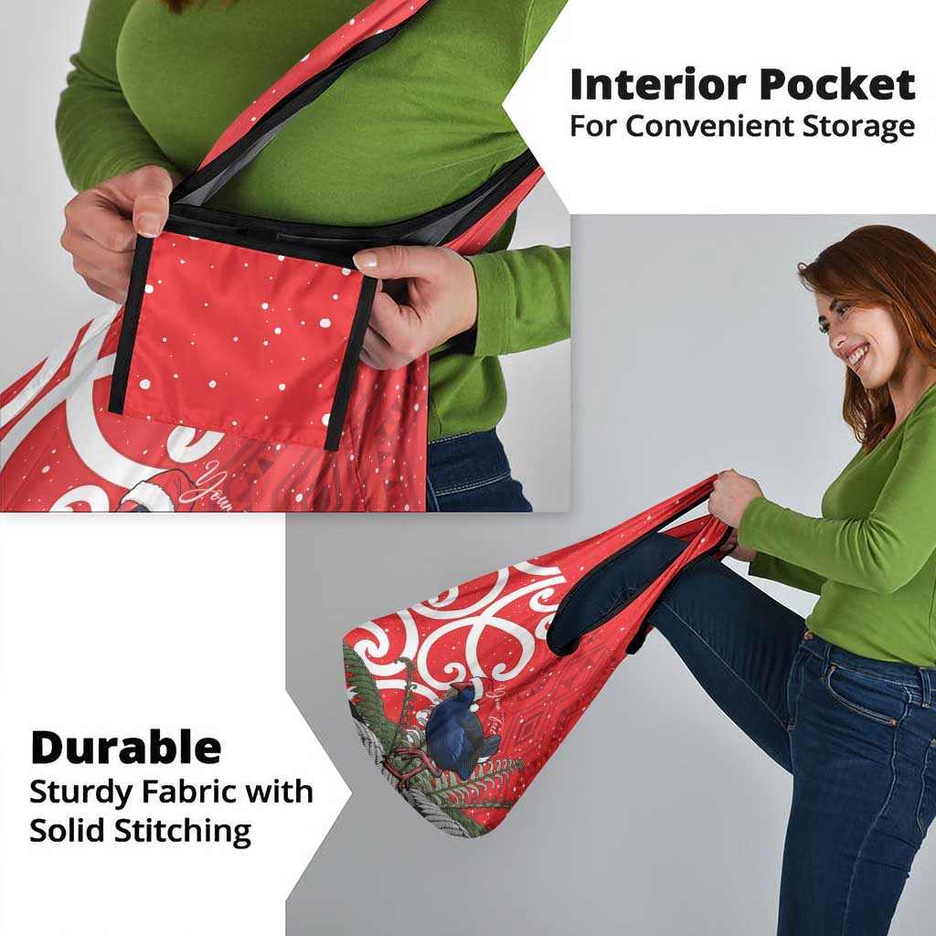 Personalized New Zealand Pukeko Christmas Grocery Bag Meri Kirihimete Taniko Ponga Koru Red - Polynesian Pride