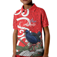 Personalized New Zealand Pukeko Christmas Kid Polo Shirt Meri Kirihimete Taniko Ponga Koru Red - Polynesian Pride