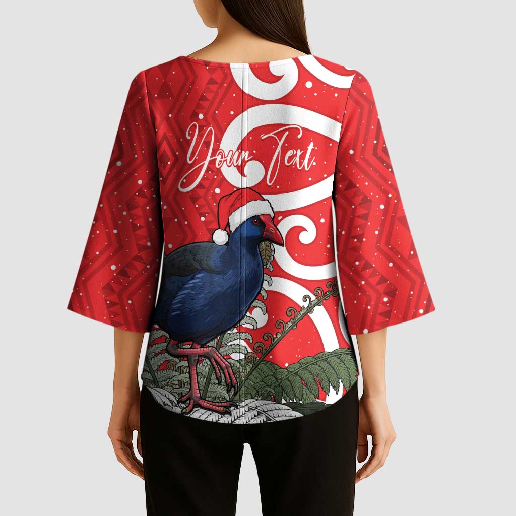 Personalized New Zealand Pukeko Christmas Kimono Sleeve Blouse Meri Kirihimete Taniko Ponga Koru Red - Polynesian Pride