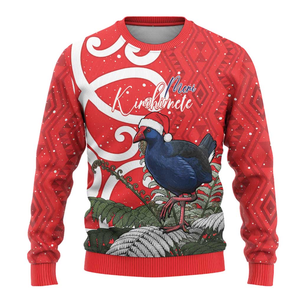 Personalized New Zealand Pukeko Christmas Ugly Christmas Sweater Meri Kirihimete Taniko Ponga Koru Red - Polynesian Pride